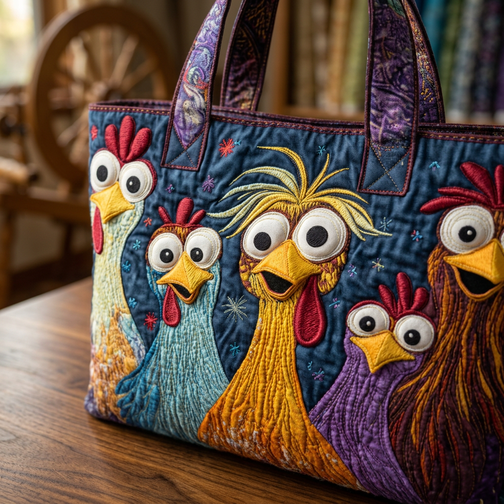 Borsa Donna con cinque galline colorate – Due Misure