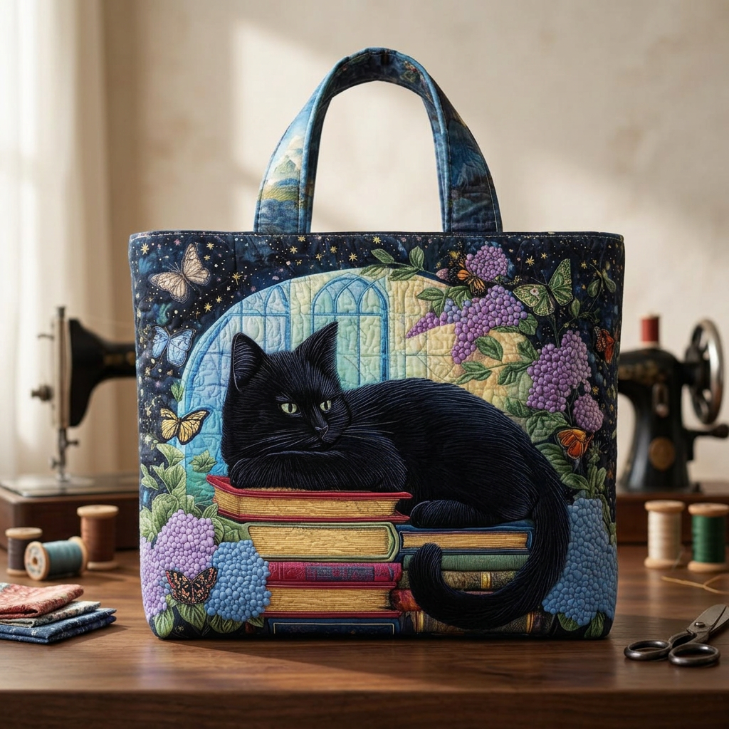 Borsa Artigianale gatto nero sui libri – Idea Regalo