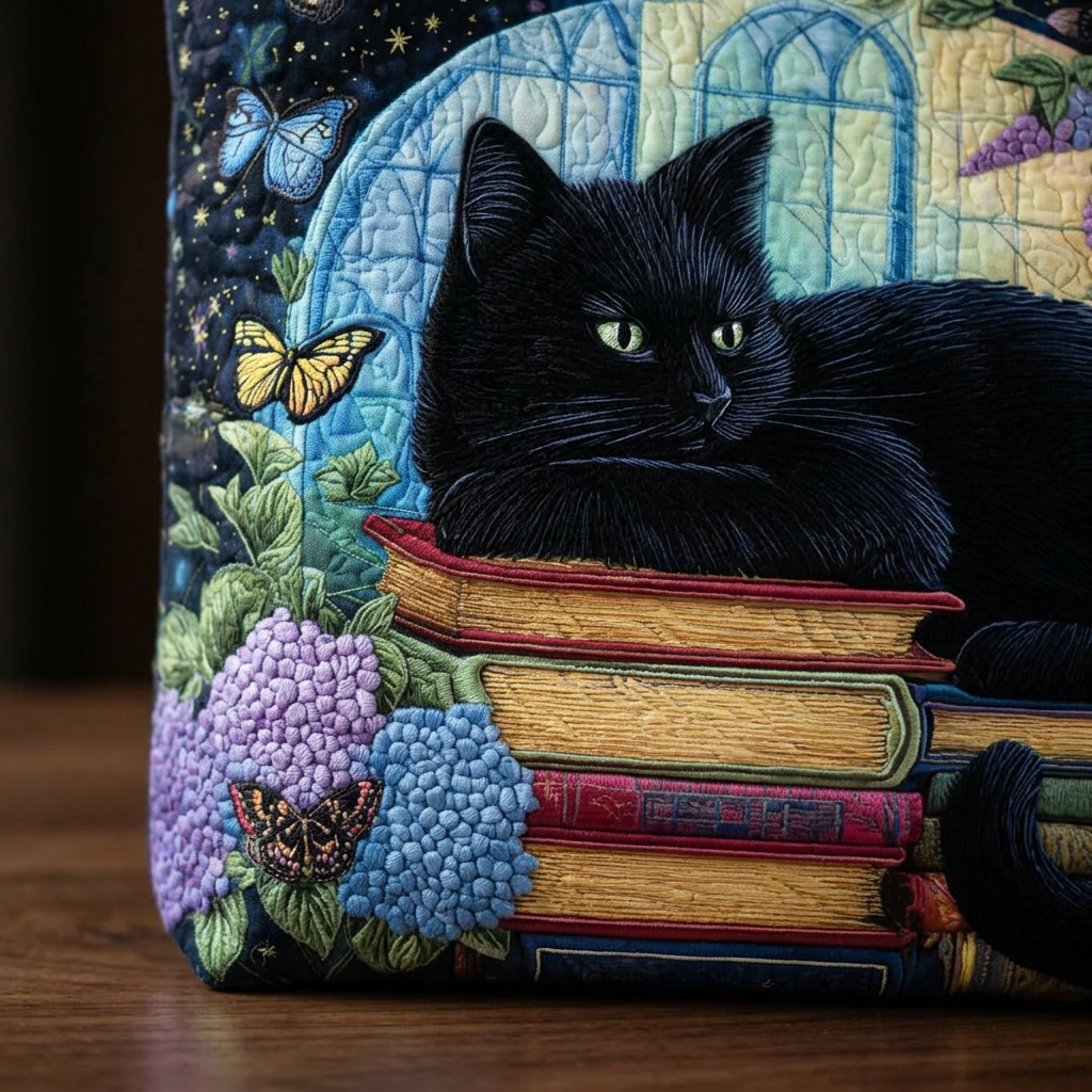 Borsa Artigianale gatto nero sui libri – Idea Regalo