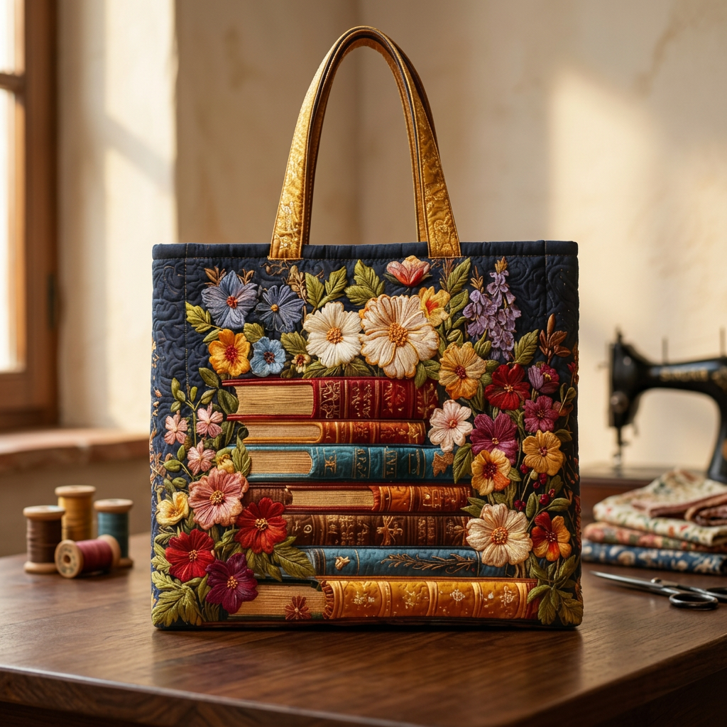 Borsa Trapuntata stampa floreale e libri – Per Amanti dei Libri