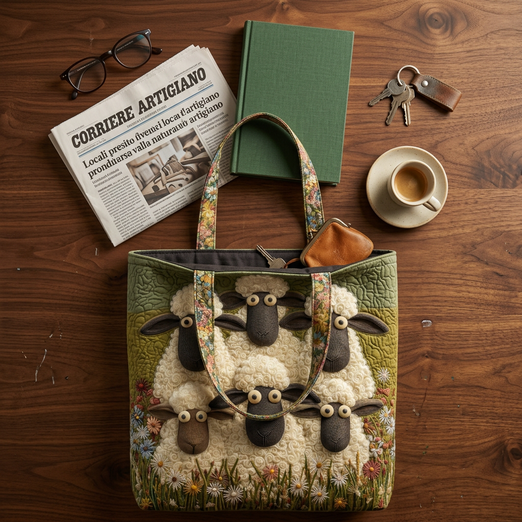 Borsa Artistica Trapuntata cinque pecore – Due Misure